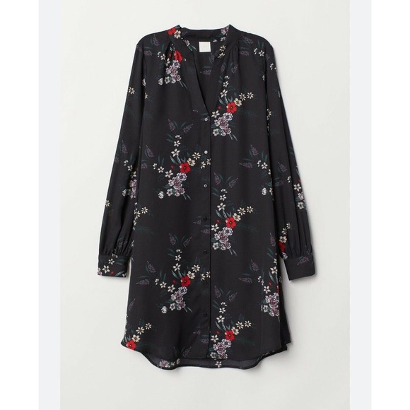 H&M Dresses Hm Black Floral Sheer Shirt Dress Size Poshmark